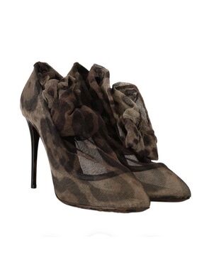 Dolce & Gabbana Brown Sheer Ruffle Stiletto Pumps